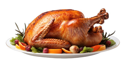 roasted turkey with vegetables for Thanksgiving dinner - obrazy, fototapety, plakaty