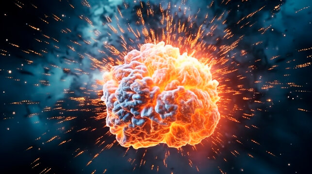 Concept art of a human brain exploding with knowledge and creativity. Generative AI