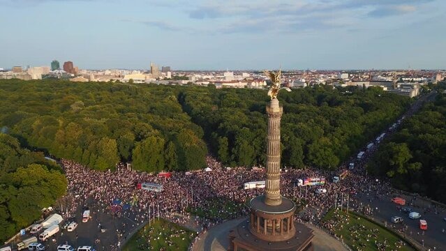 Wonderful aerial top view flight CSD Pride Parade 2023 Berlin Crowd Gay Party