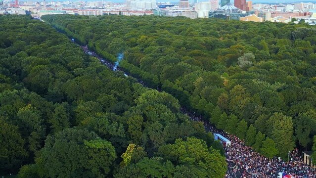 Majestic aerial top view flight CSD Pride Parade 2023 Berlin Crowd Gay Party