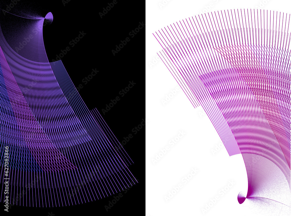 Poster transparent striped planes layered on white and black backgrounds. set of abstract fractal textures.