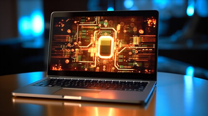 laptop on screen lock. Cyber security, data protection concept, digital design. Generative AI