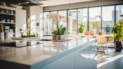 Fototapeta na wymiar Light white modern kitchen interior