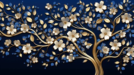 floral background with blue golden flowers