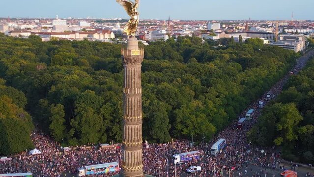 Nice aerial top view flight CSD Pride Parade 2023 Berlin Crowd Gay Party