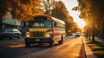 Foto auf Acrylglas Cartoon-Autos School bus driving on a street back to school