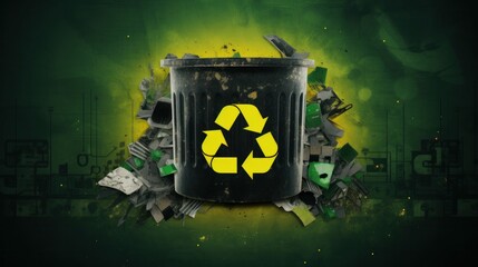 Dumpster bin with recycle logo symbol