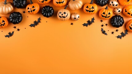 halloween background with pumpkins and bats