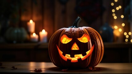 Fototapeta premium Halloween jack o lantern pumpkin glowing orange