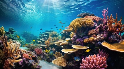  a colorful coral reef with lots of fish swimming around it.  generative ai