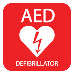 AED,automated external defibrillator / aed sign with heart and electricity symbol flat vector icon	
