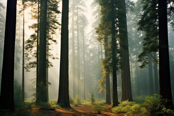 Fototapeta premium misty morning in the forest AI genrated