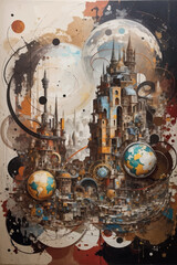 wall art, abstract painting, with a hint of antiquity, detailed illustration