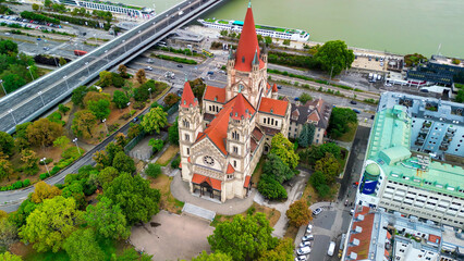 Aerial view of St. Francis of Assisi Church in Vienna