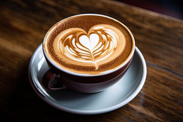 Latte art heart design, cappuccino coffee, generative AI