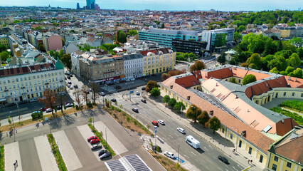 Aerial view of Schonbrunn Park from car parking area in Vienna, Austria