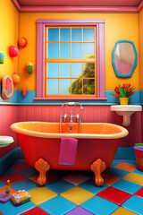 Naklejka na ściany i meble A colourful kids bathroom with bright colors