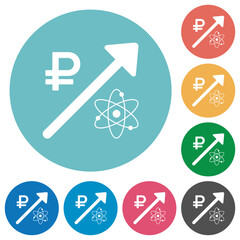 Rising atomic energy Russian Ruble prices flat round icons