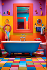 A colourful kids bathroom with bright colors