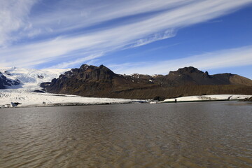 View of the Svínafellsjökull which is an Icelandic glacier constituting a glacial tongue of the Vatnajökull , located in the south of Iceland