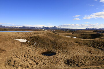 View in the Myvtan National park located in northern Iceland in the vicinity of the Krafla volcano