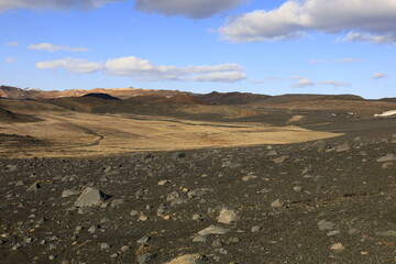 View in the Myvtan National park located in northern Iceland in the vicinity of the Krafla volcano
