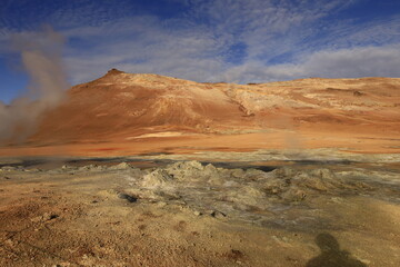 Hverarönd is a hydrothermal site in Iceland with hot springs, fumaroles, mud ponds and very active solfatares. It is located in the north of Iceland