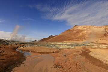Hverarönd is a hydrothermal site in Iceland with hot springs, fumaroles, mud ponds and very active solfatares. It is located in the north of Iceland, east of the town of Reykjahlíð