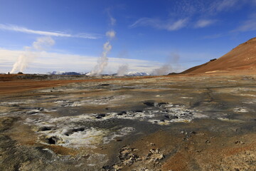 Hverarönd is a hydrothermal site in Iceland with hot springs, fumaroles, mud ponds and very active solfatares. It is located in the north of Iceland, east of the town of Reykjahlíð