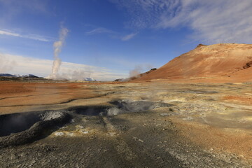 Hverarönd is a hydrothermal site in Iceland with hot springs, fumaroles, mud ponds and very active solfatares. It is located in the north of Iceland, east of the town of Reykjahlíð