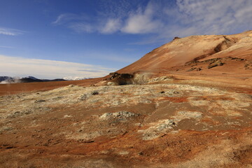 Hverarönd is a hydrothermal site in Iceland with hot springs, fumaroles, mud ponds and very active solfatares. It is located in the north of Iceland, east of the town of Reykjahlíð