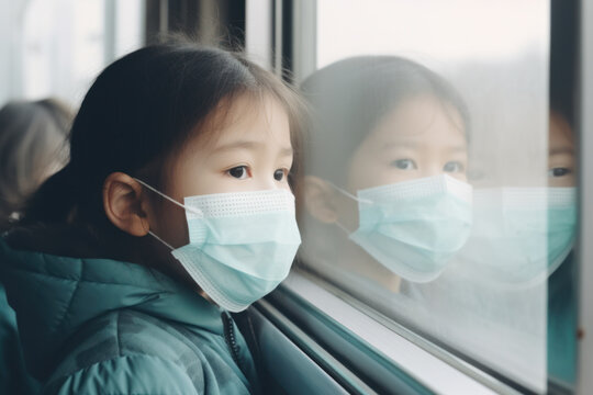 a boy watching out with mask