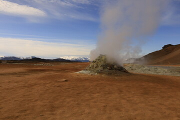 Hverarönd is a hydrothermal site in Iceland with hot springs, fumaroles, mud ponds and very active solfatares. It is located in the north of Iceland, east of the town of Reykjahlíð