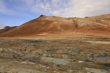 Hverarönd is a hydrothermal site in Iceland with hot springs, fumaroles, mud ponds and very active solfatares. It is located in the north of Iceland, east of the town of Reykjahlíð