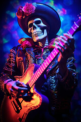 Evil skeleton playing lead guitar