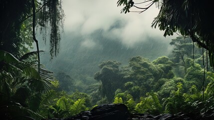 Obraz na płótnie Canvas Rain in the tropical forest.