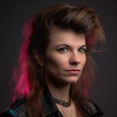 Fototapeta premium 80s Glamour Revival. Studio Portrait of a Female with a Mullet Hairstyle. AI Generative Photography