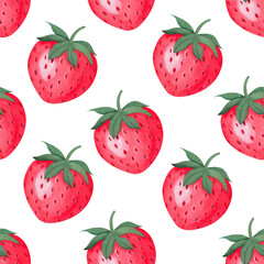 watercolor seamless pattern with red strawberry. Design for fabric, textile, wrapping paper, kitchen objects