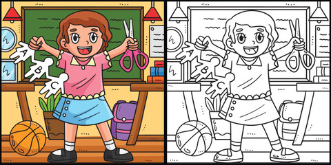 Back To School Child with Scissors Illustration