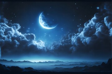 Fototapeta na wymiar night blue sky , UHD landscape , sharp detail