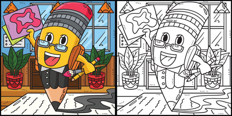 Back To School Giant Pencil Coloring Illustration