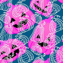 Autumn harvest seamless cartoon pumpkins Halloween pattern for wrapping paper and fabrics and linens