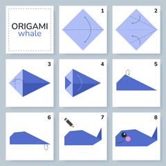 Origami tutorial for kids. Origami cute whale.