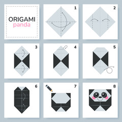 Origami tutorial for kids. Origami cute panda. © Iuliia Savko