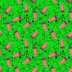School pencil seamless blackboard doodle pattern for wrapping paper and fabrics and kids clothes print