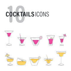 Set of diferent colored cocktail glasses Vector illustration
