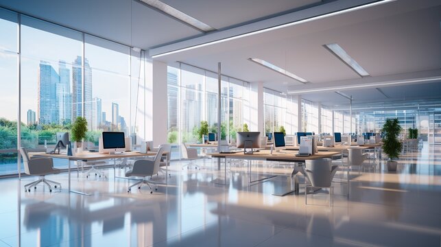 Empty office open space interior. Business conference company background Generative ai