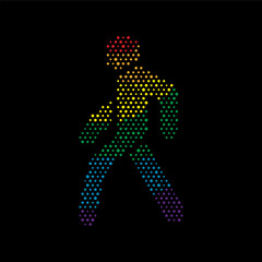 Sign with pixelated walking rainbow man pedestrian