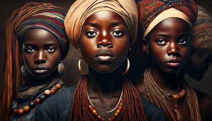 Portrait of Group young African women. Generative AI
