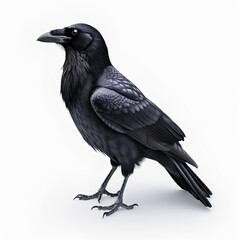 Fototapeta premium Ultra realistic full body black raven isolated on white background. Attribute of a witch. Generative AI